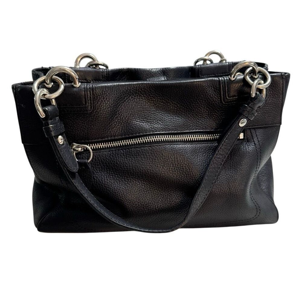 Vintage Coach Black Pebbled Leather Turn Lock Tote Shoulder Bag F18921 Silver Ha - Picture 3 of 7
